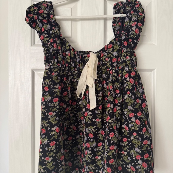 Free People Floral Boho Mini Dress Tie Front Puff Sleeve - Picture 3 of 5
